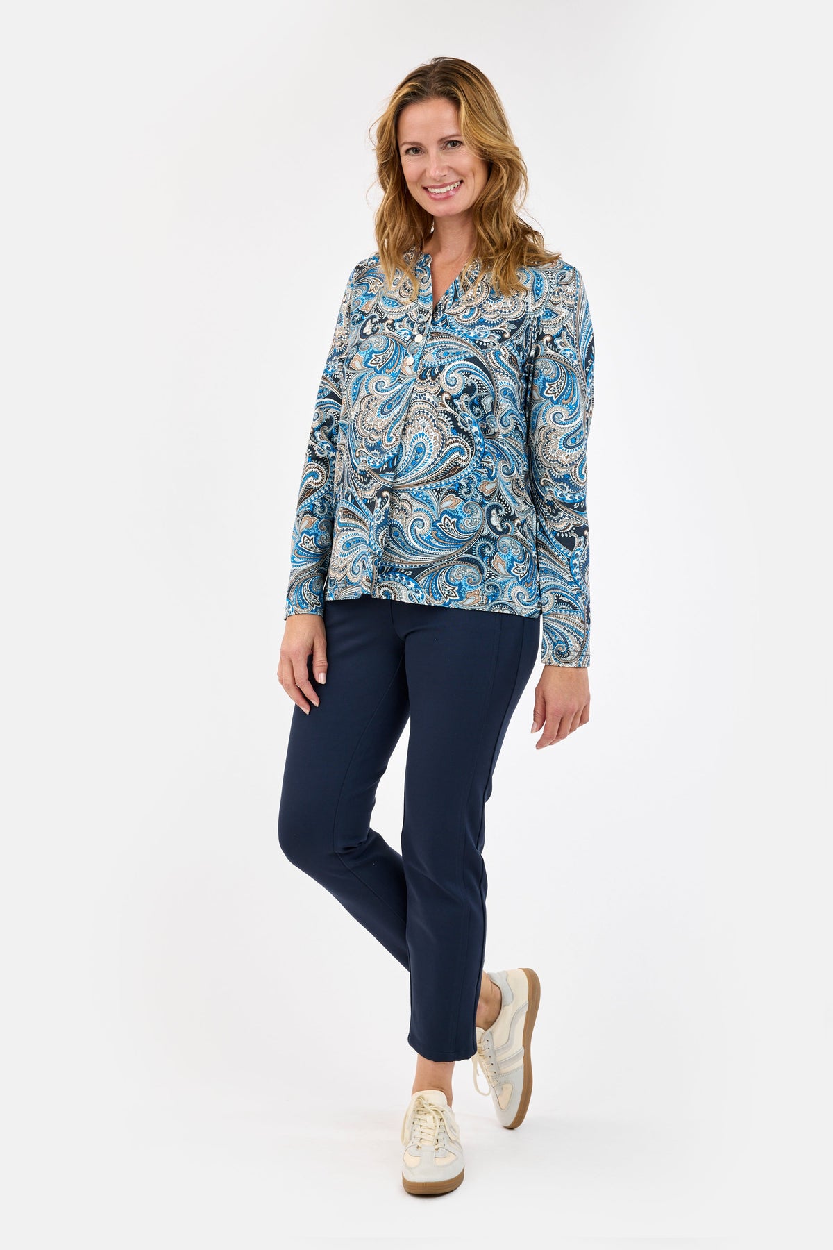 Langærmet T-shirt - Blå Mix - Paisley Print