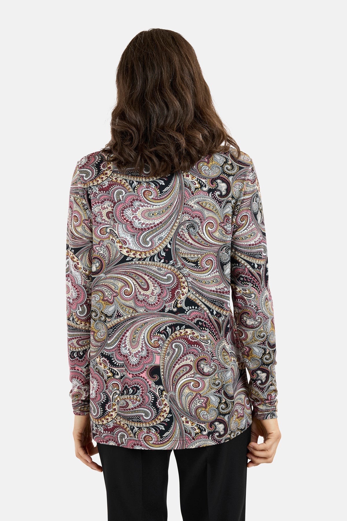 Langærmet T-shirt - Bordeaux Mix - Paisley Print