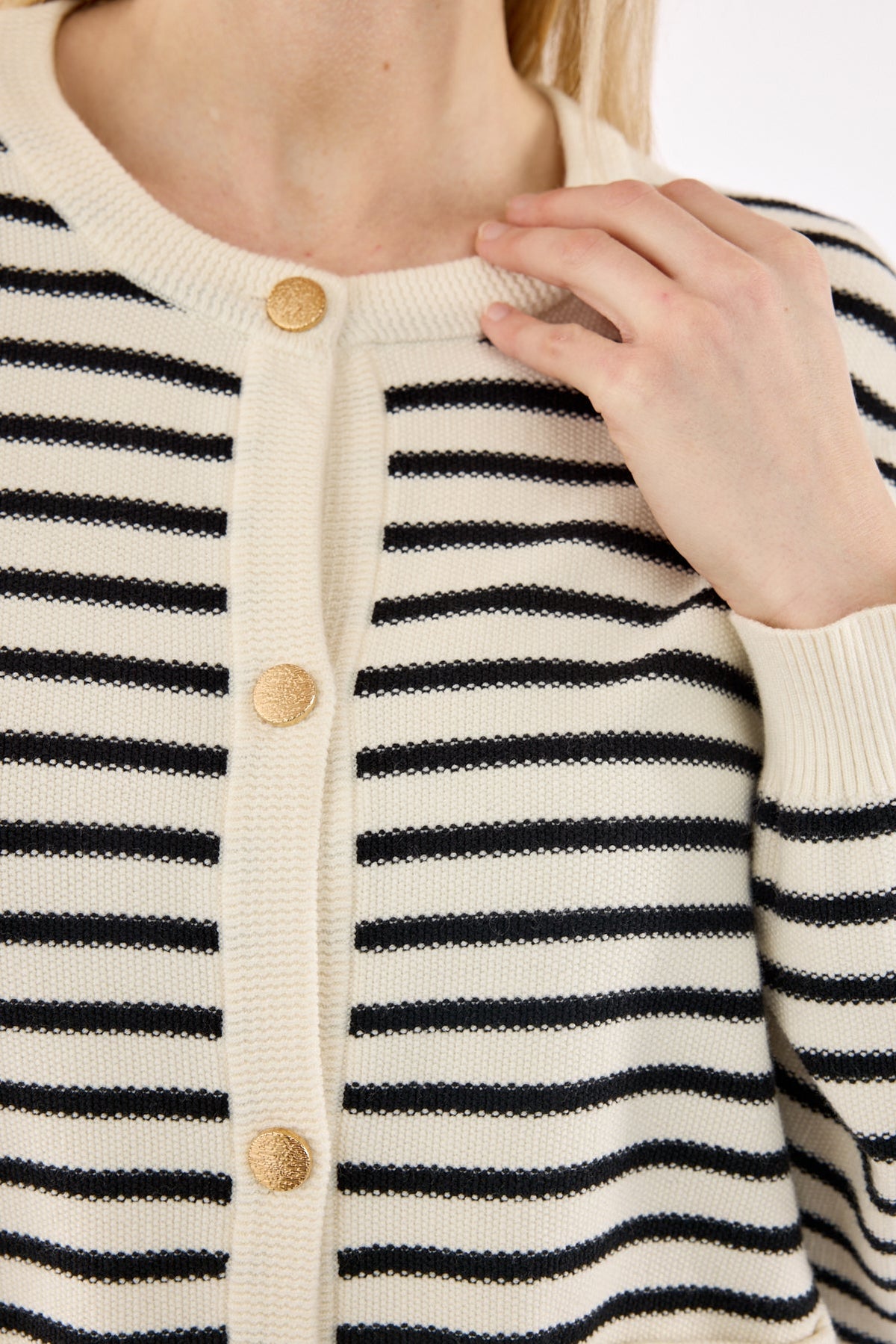 Strik Cardigan - Sort / Råhvid - Stribet