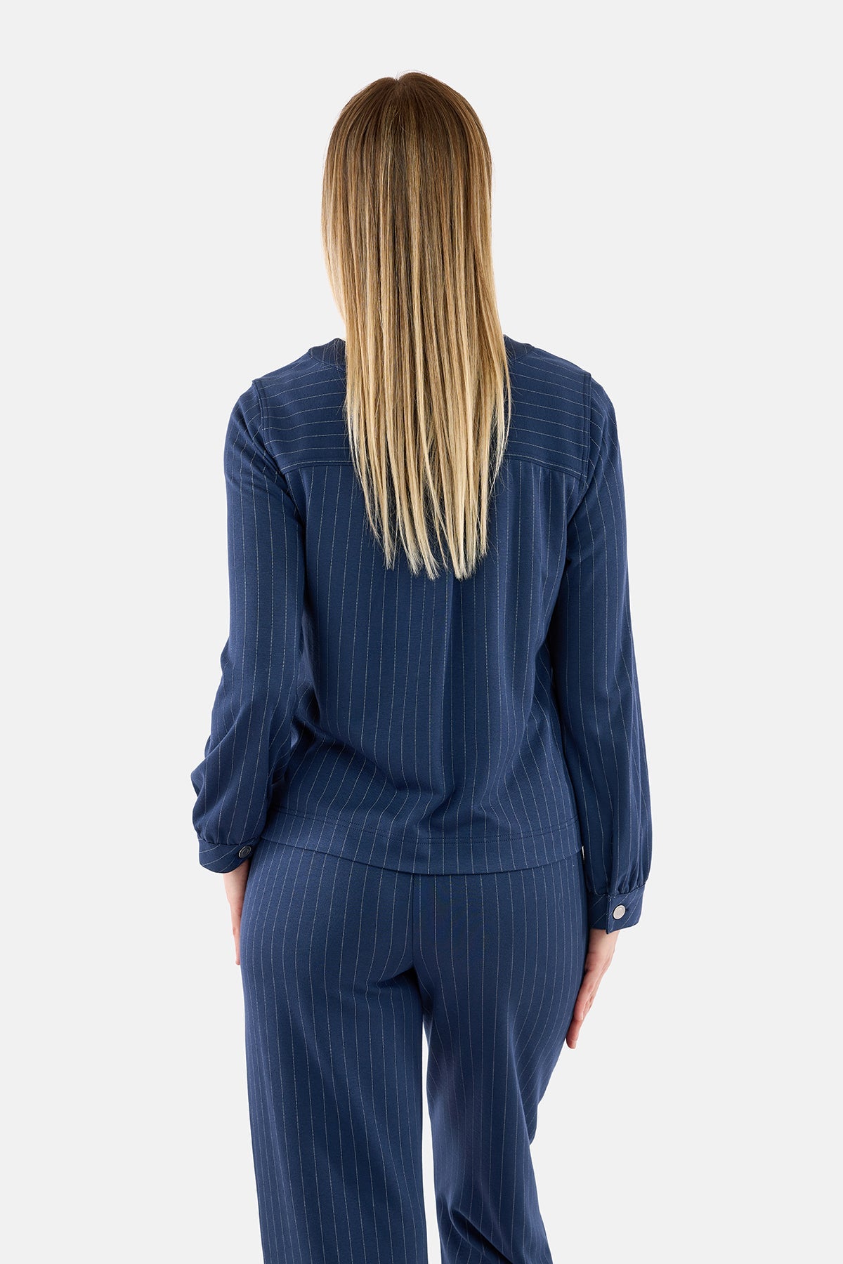 Let Jakke - Navy - Stribet med Knaplukning