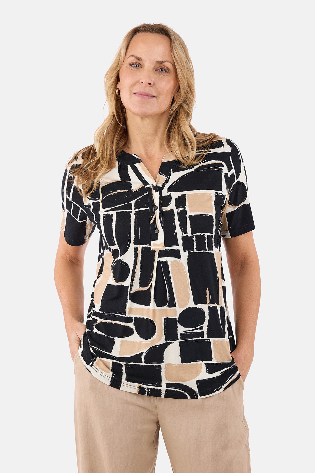 Kortærmet T-shirt - Sand Mix - Mønstret