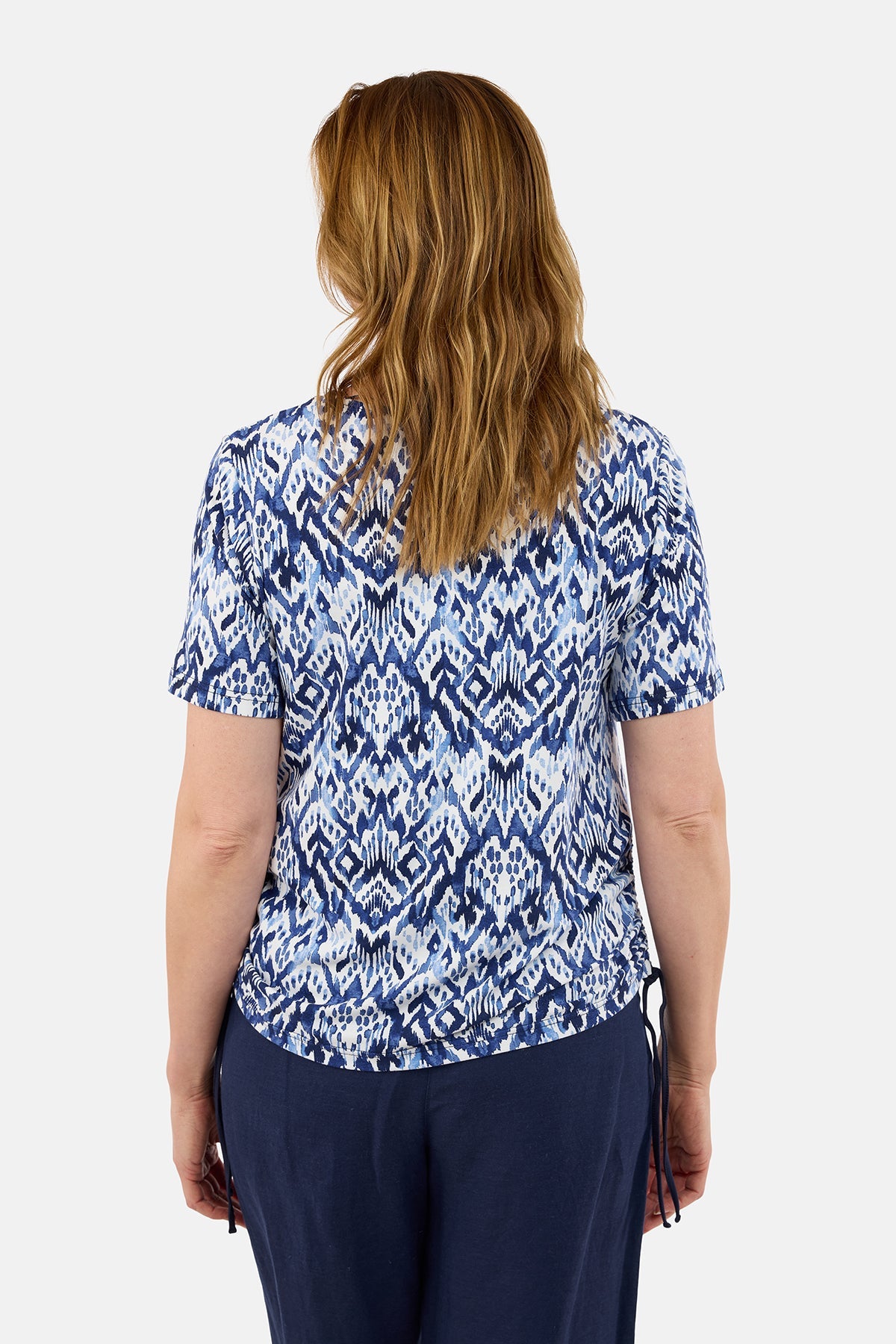 Kortærmet T-shirt - Blå Mix - Snøredetalje