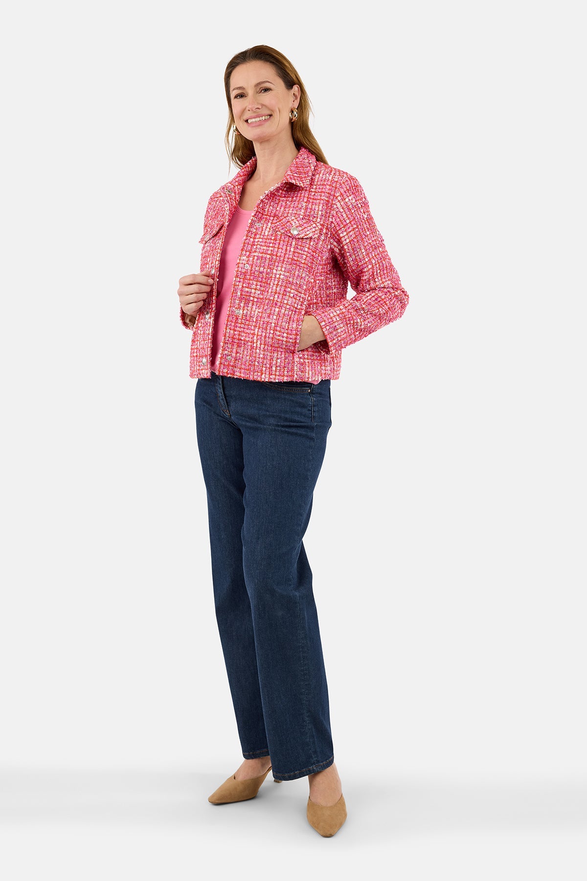 Bouclé Jakke - Pink - Knaplukning