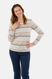 Langærmet T-shirt - Beige Mix - Stribet