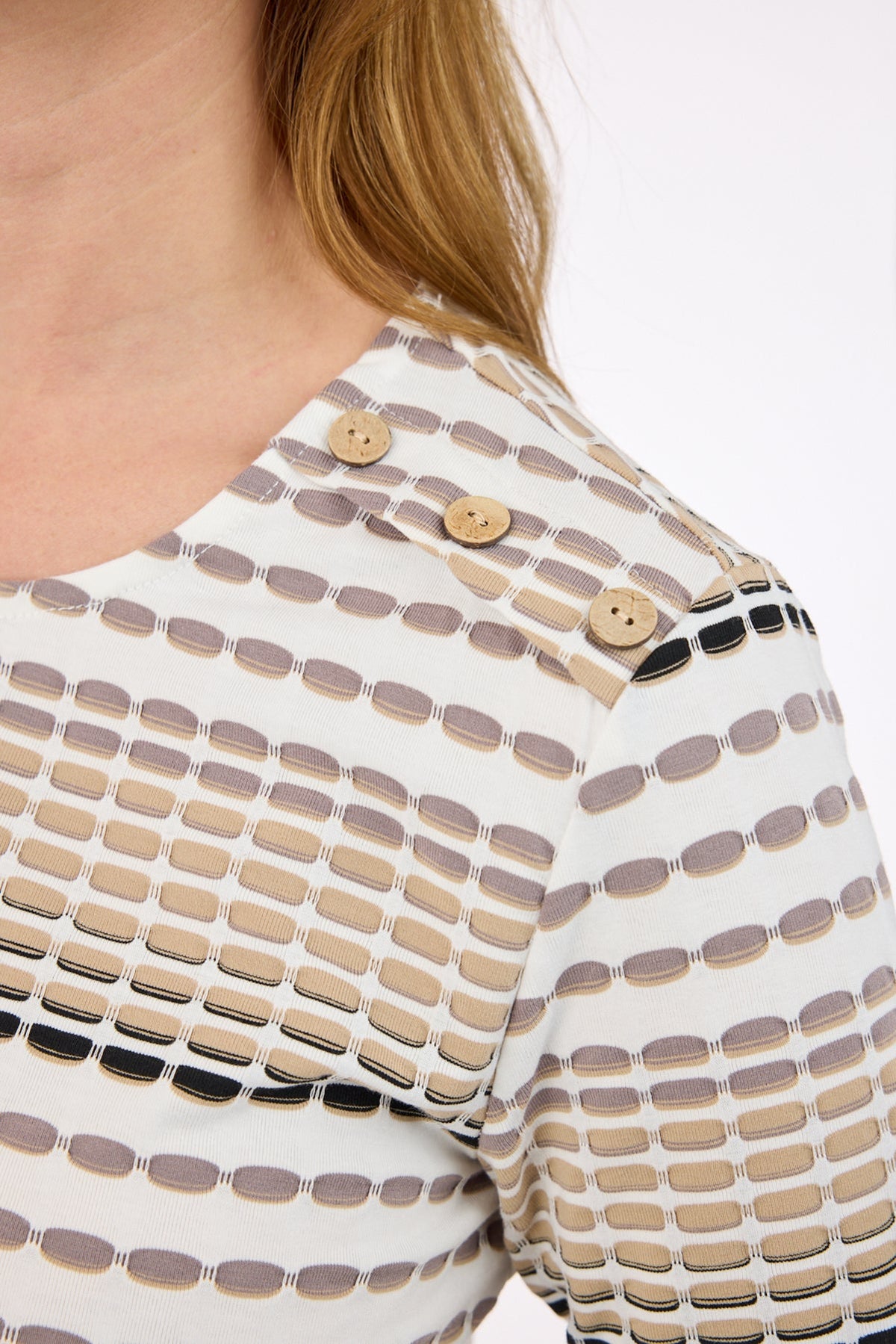 Langærmet T-shirt - Beige Mix - Stribet