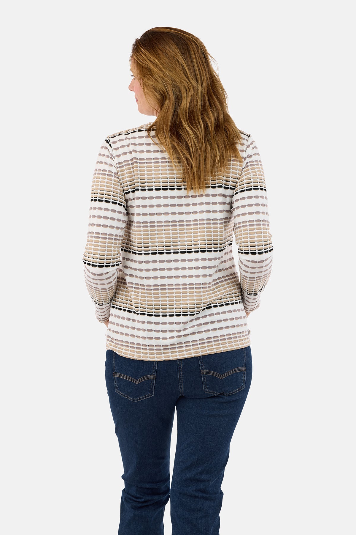 Langærmet T-shirt - Beige Mix - Stribet