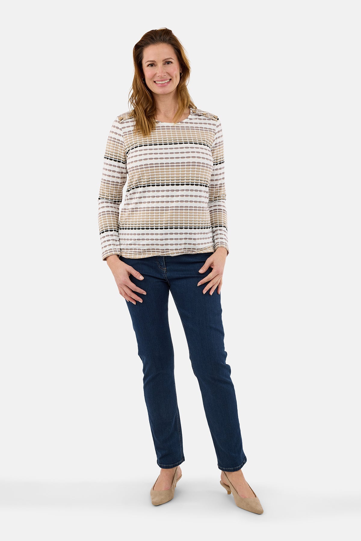 Langærmet T-shirt - Beige Mix - Stribet