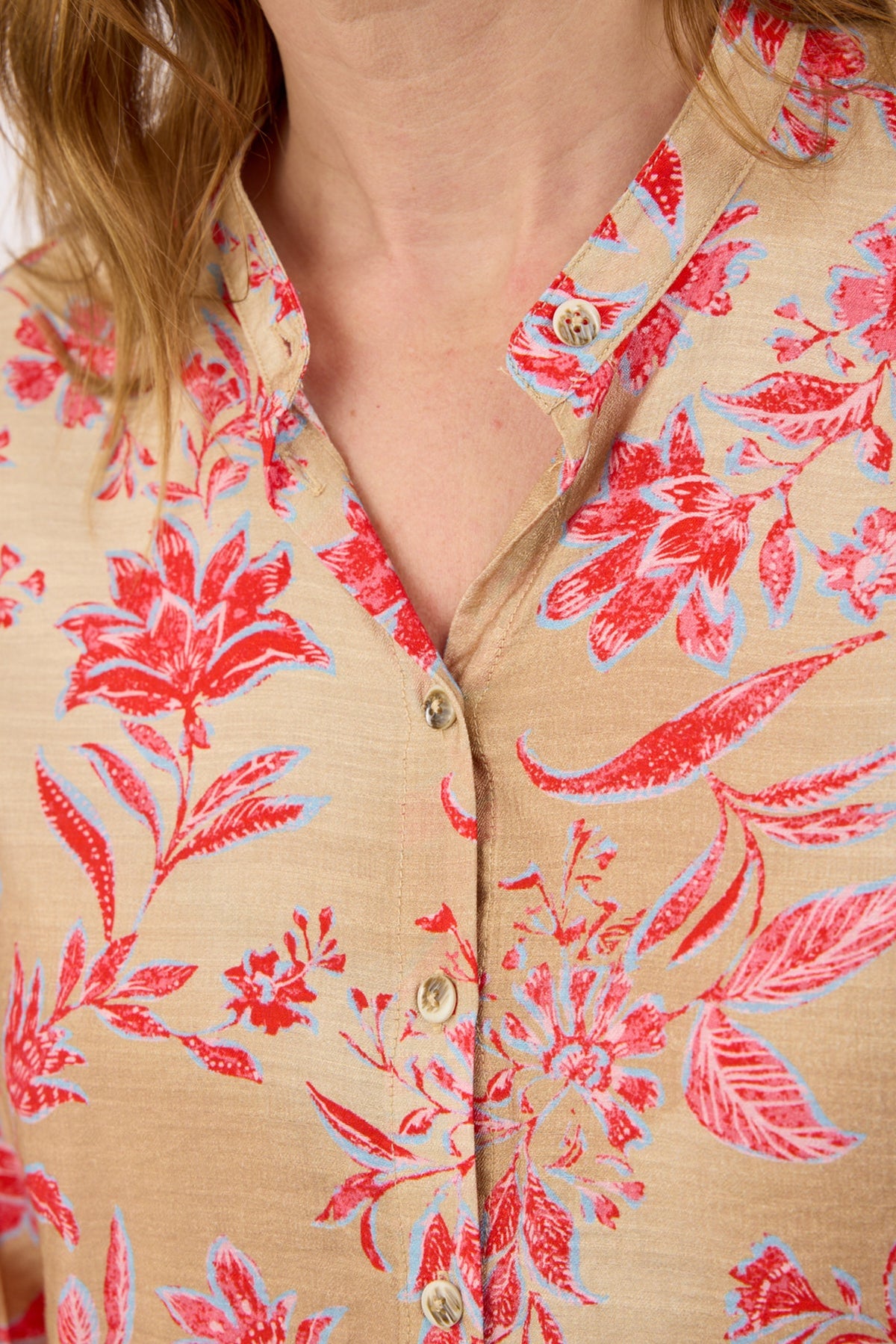 Langærmet Skjorte - Beige / Pink - Blomsterprint