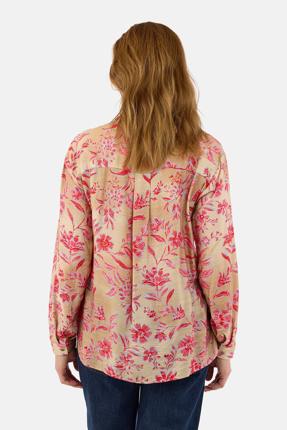Langærmet Skjorte - Beige / Pink - Blomsterprint