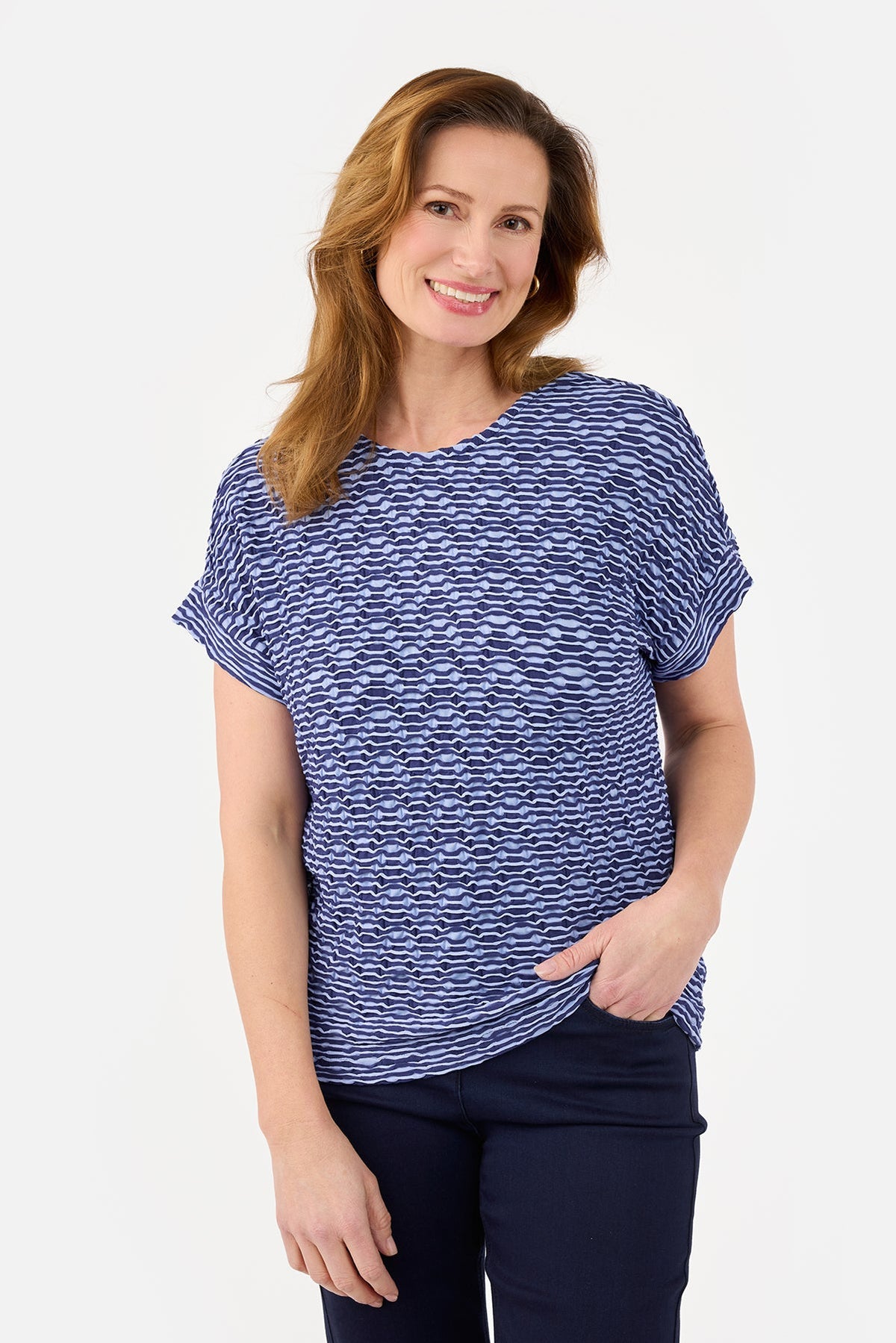 Kortærmet T-shirt - Blå Mix - Mønstret