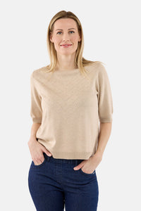 Kortærmet Strik - Beige - Strukturmønster