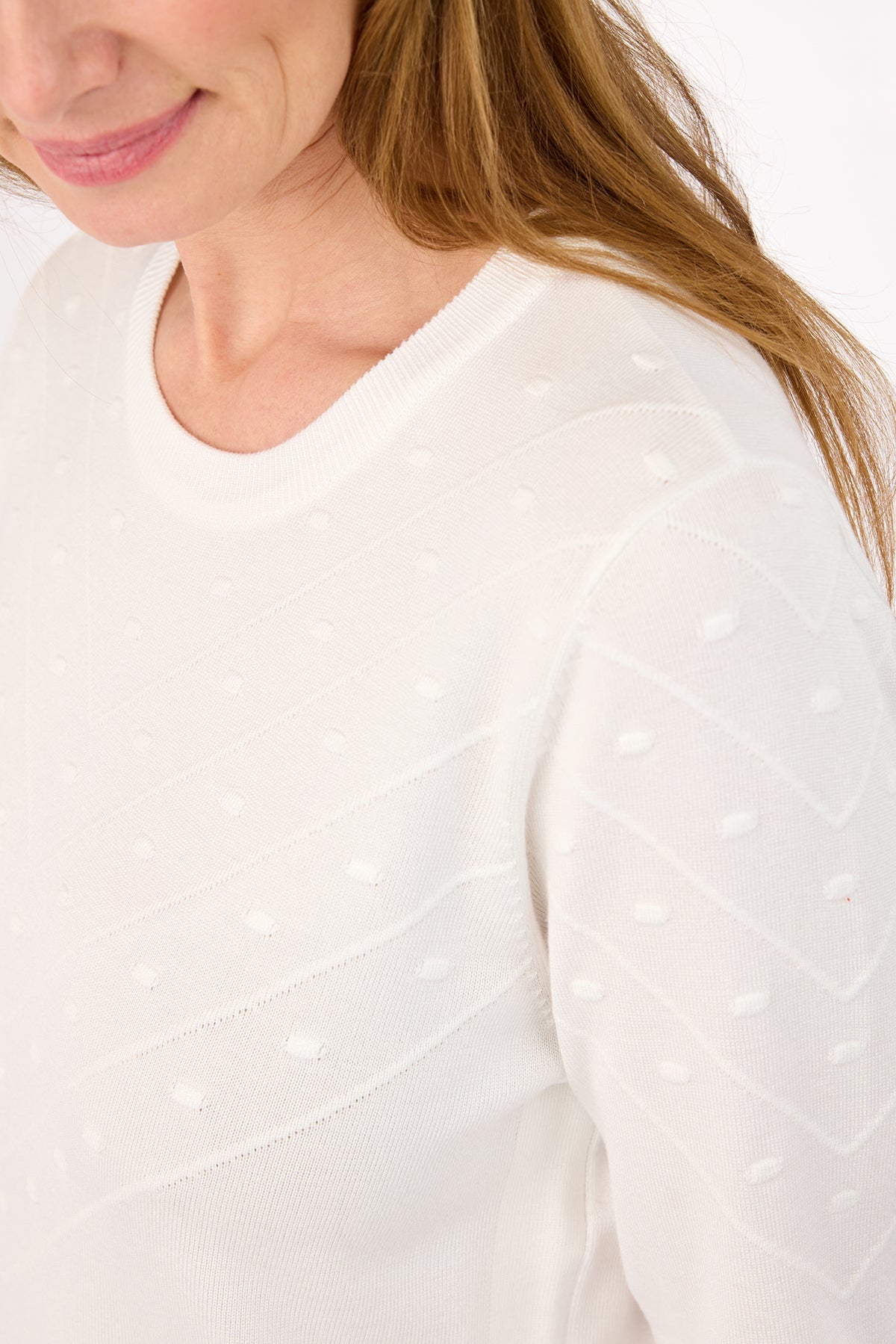 Langærmet Strik - Offwhite - Dekorative Knapper