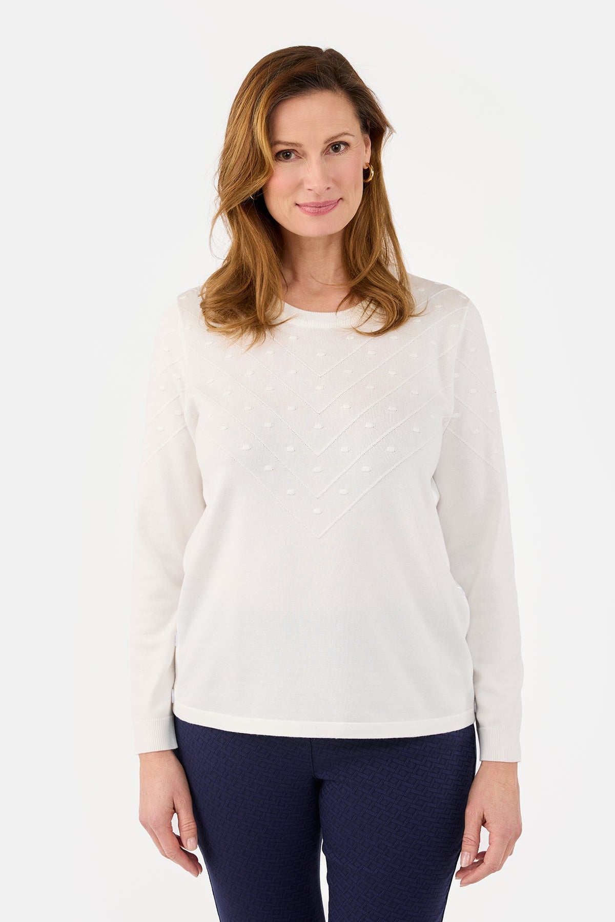 Langærmet Strik - Offwhite - Dekorative Knapper