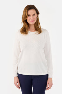 Langærmet Strik - Offwhite - Dekorative Knapper