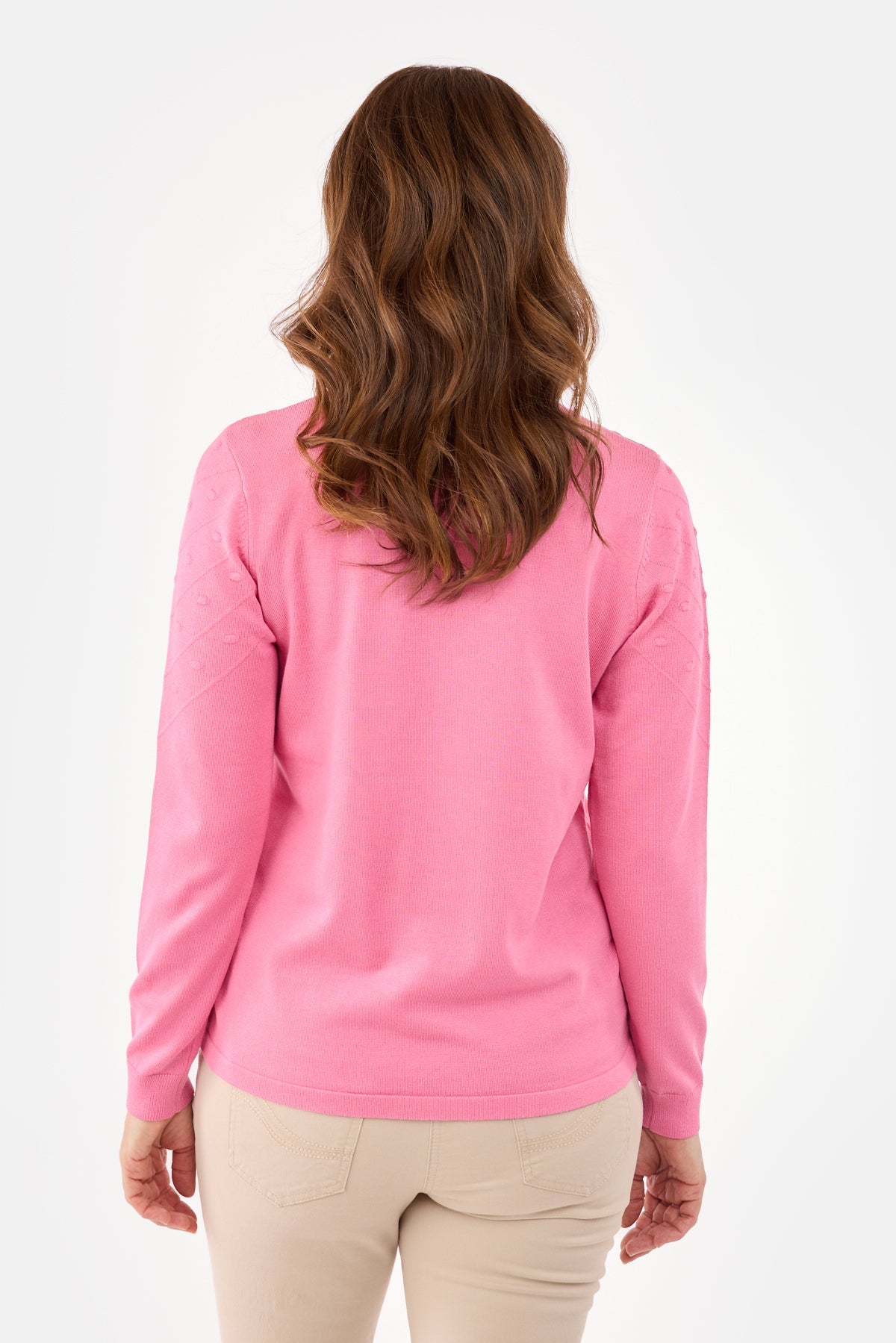 Langærmet Strik - Pink - Dekorative Knapper