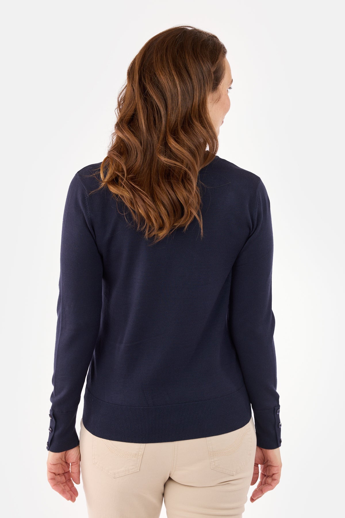 Langærmet Strik - Navy - Rund Hals