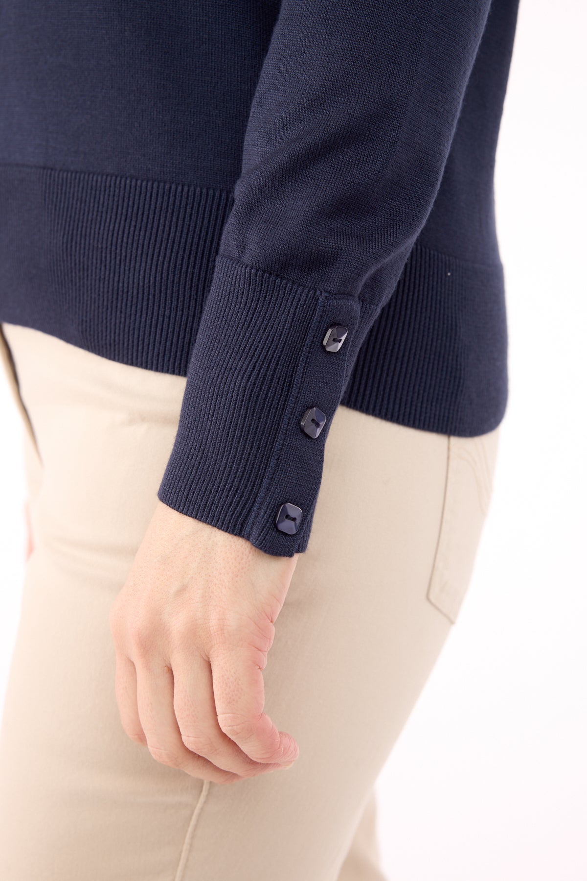 Langærmet Strik - Navy - Rund Hals
