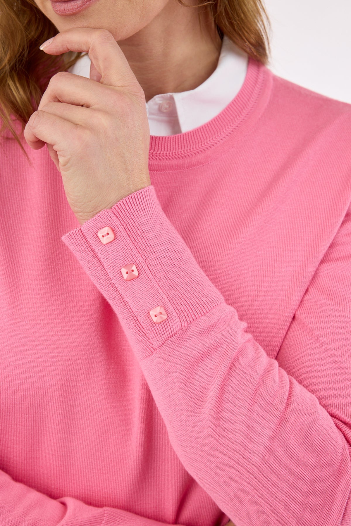 Langærmet Strik - Pink - Rund Hals