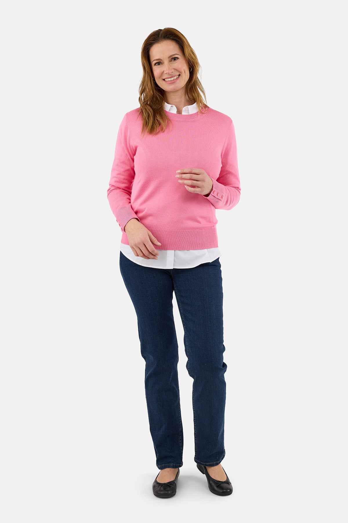 Langærmet Strik - Pink - Rund Hals