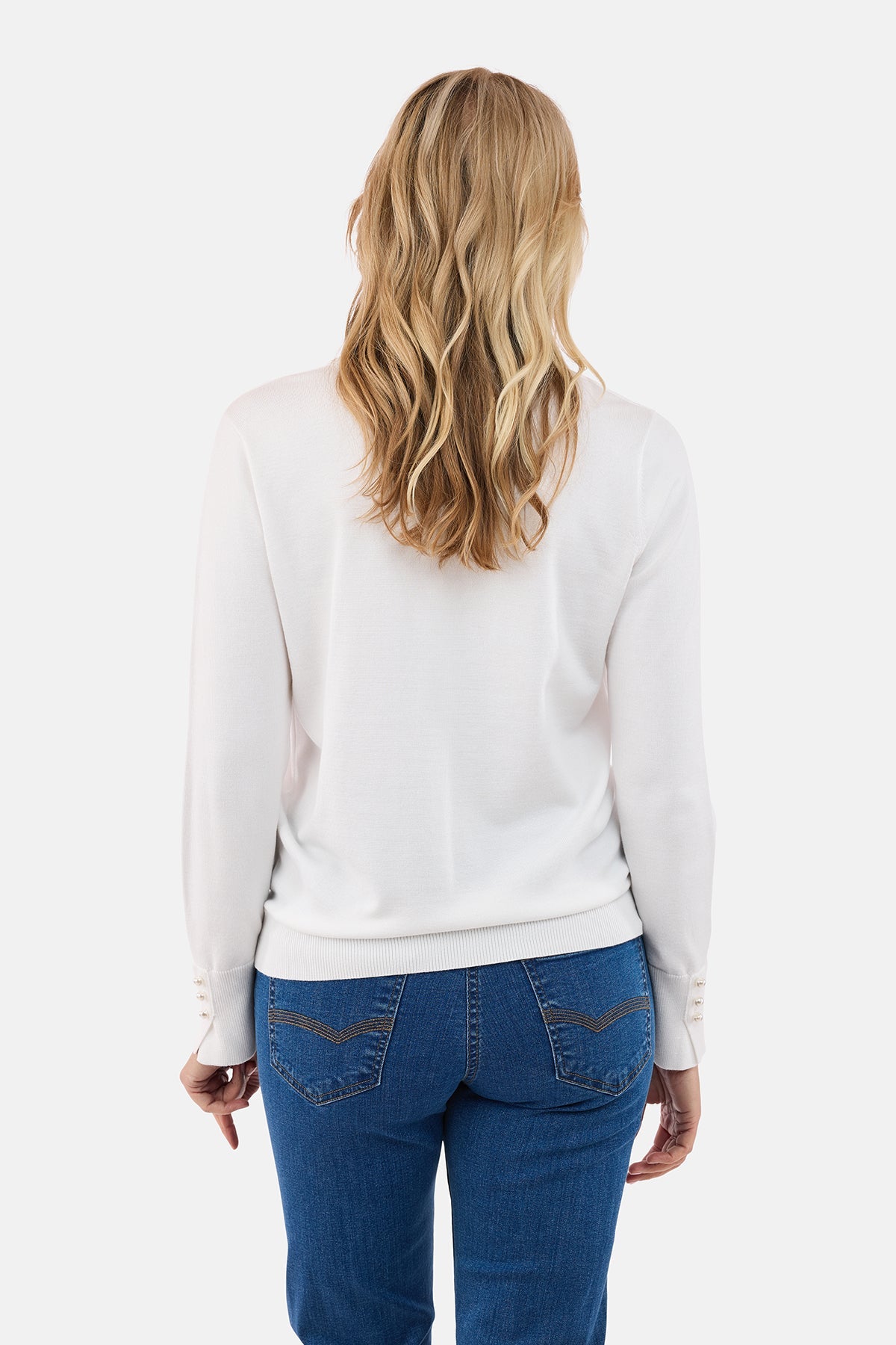 Strik Polo - Hvid - Perleknapper