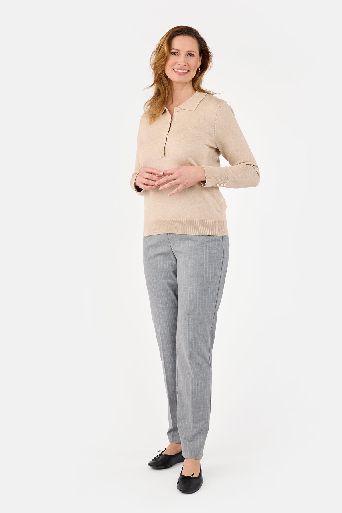 Strik Polo - Sand - Perleknapper