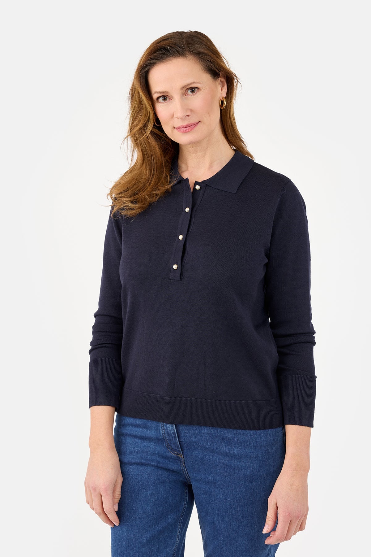 Strik Polo - Navy - Perleknapper