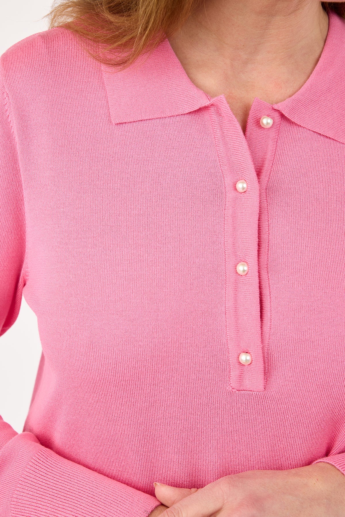 Strik Polo - Pink - Perleknapper