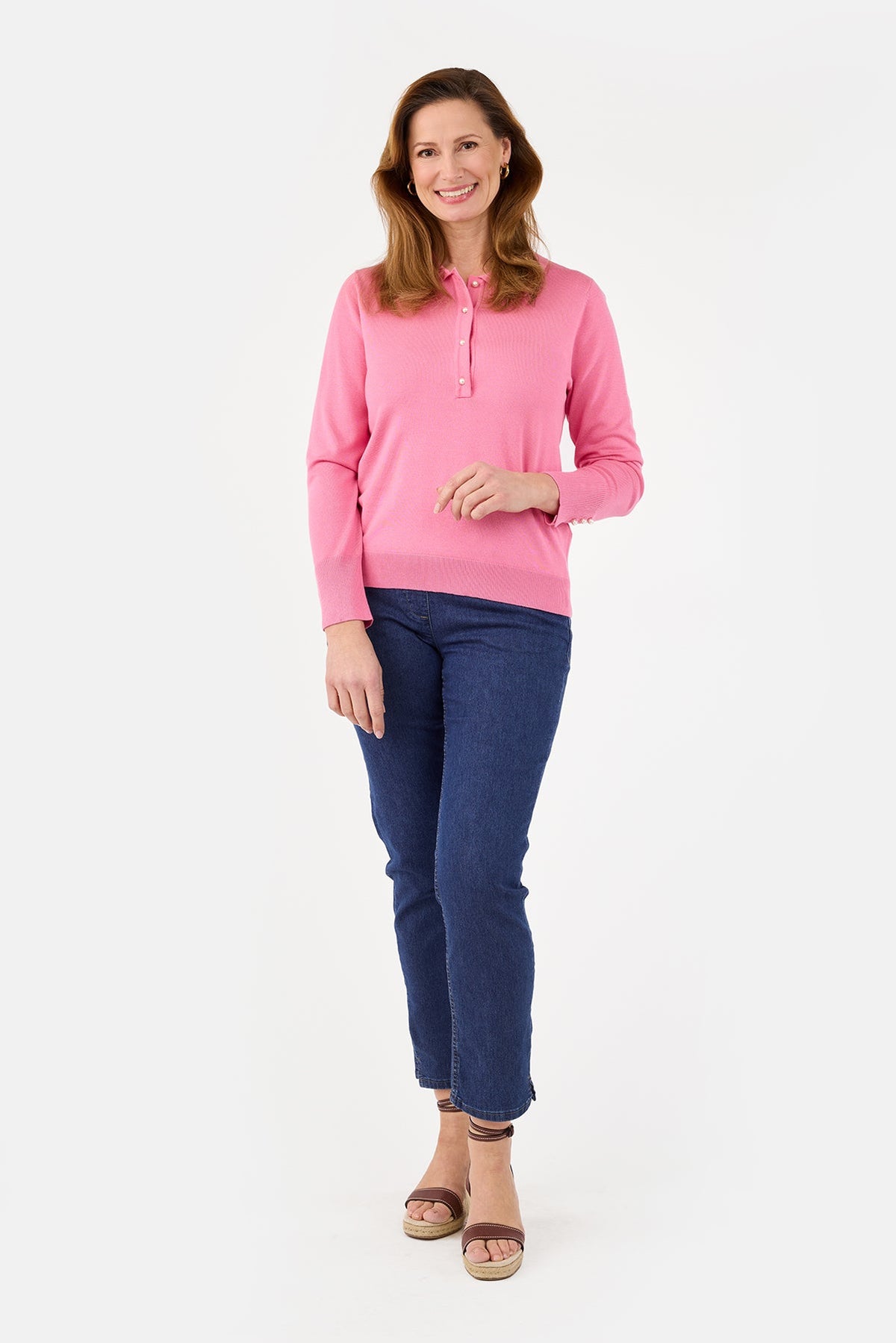 Strik Polo - Pink - Perleknapper