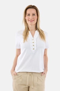 Kortærmet T-shirt - Hvid - Flæsedetalje