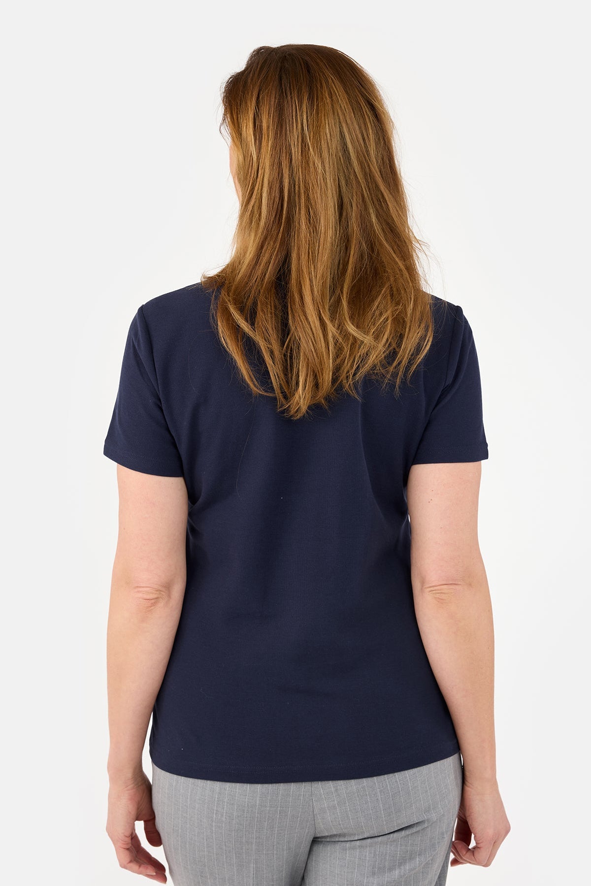 Kortærmet T-shirt - Navy - Flæsedetalje