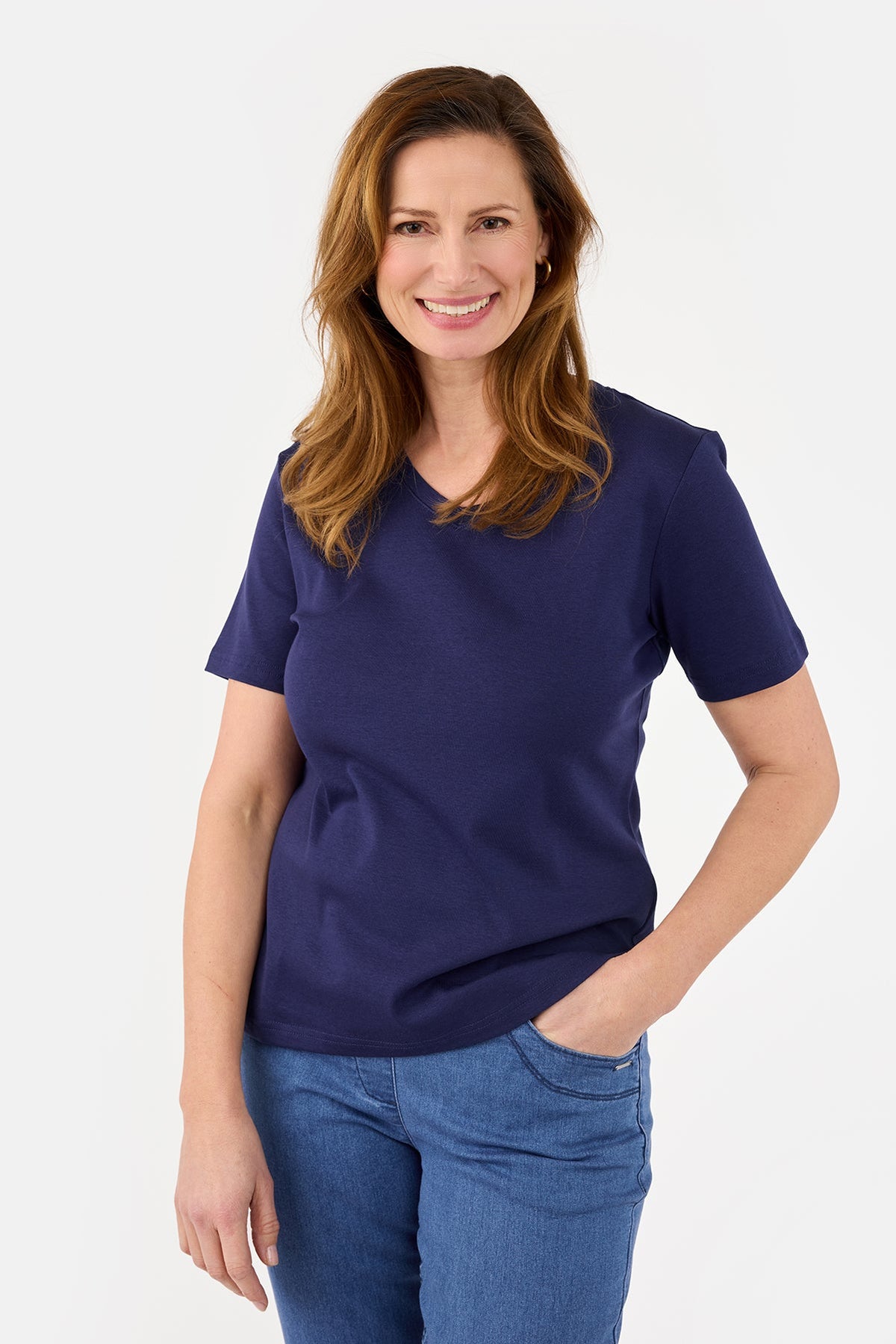Kortærmet T-shirt - Navy - V-Hals