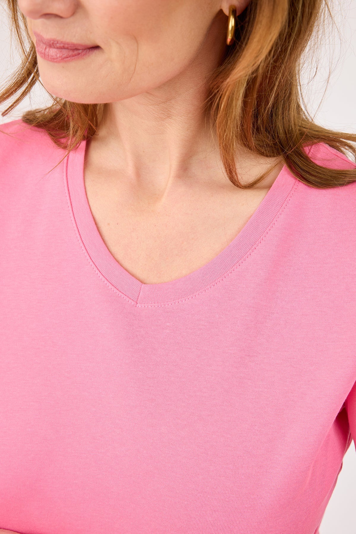 Kortærmet T-shirt - Pink - V-Hals
