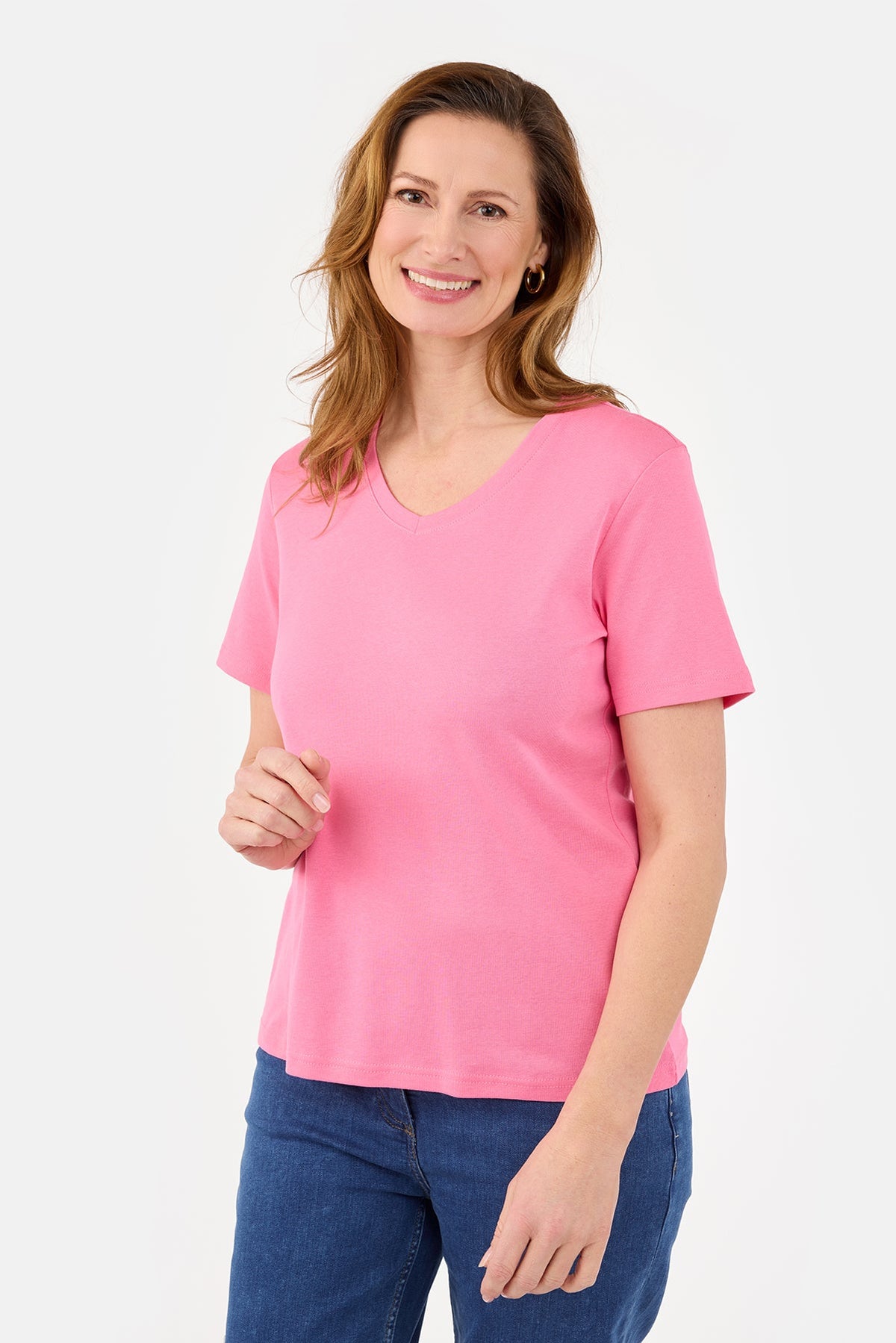 Kortærmet T-shirt - Pink - V-Hals