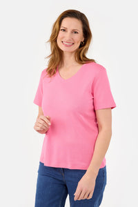 Kortærmet T-shirt - Pink - V-Hals