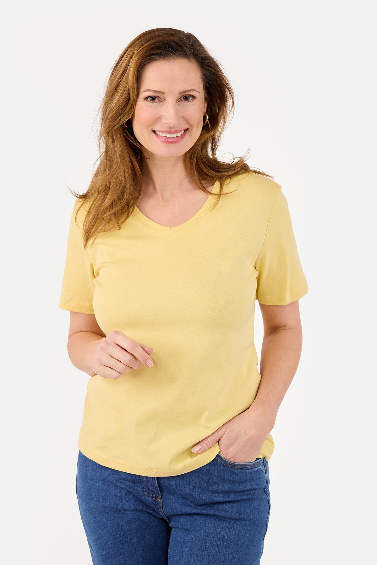 Kortærmet T-shirt - Gul - V-Hals
