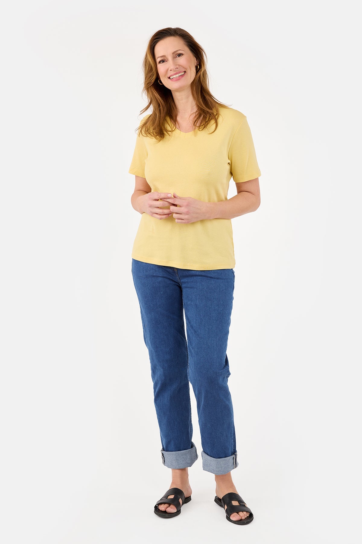 Kortærmet T-shirt - Gul - V-Hals