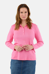 Langærmet Polo T-shirt - Pink - Klassisk Krave