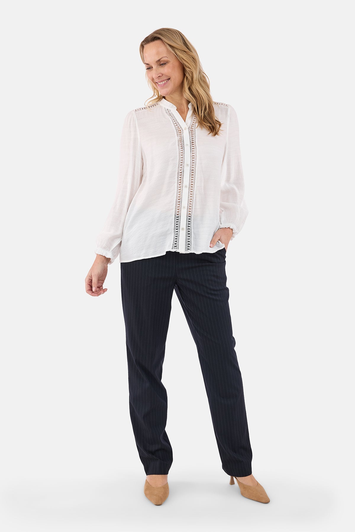 Langærmet Skjorte - Off White - Blondedetalje