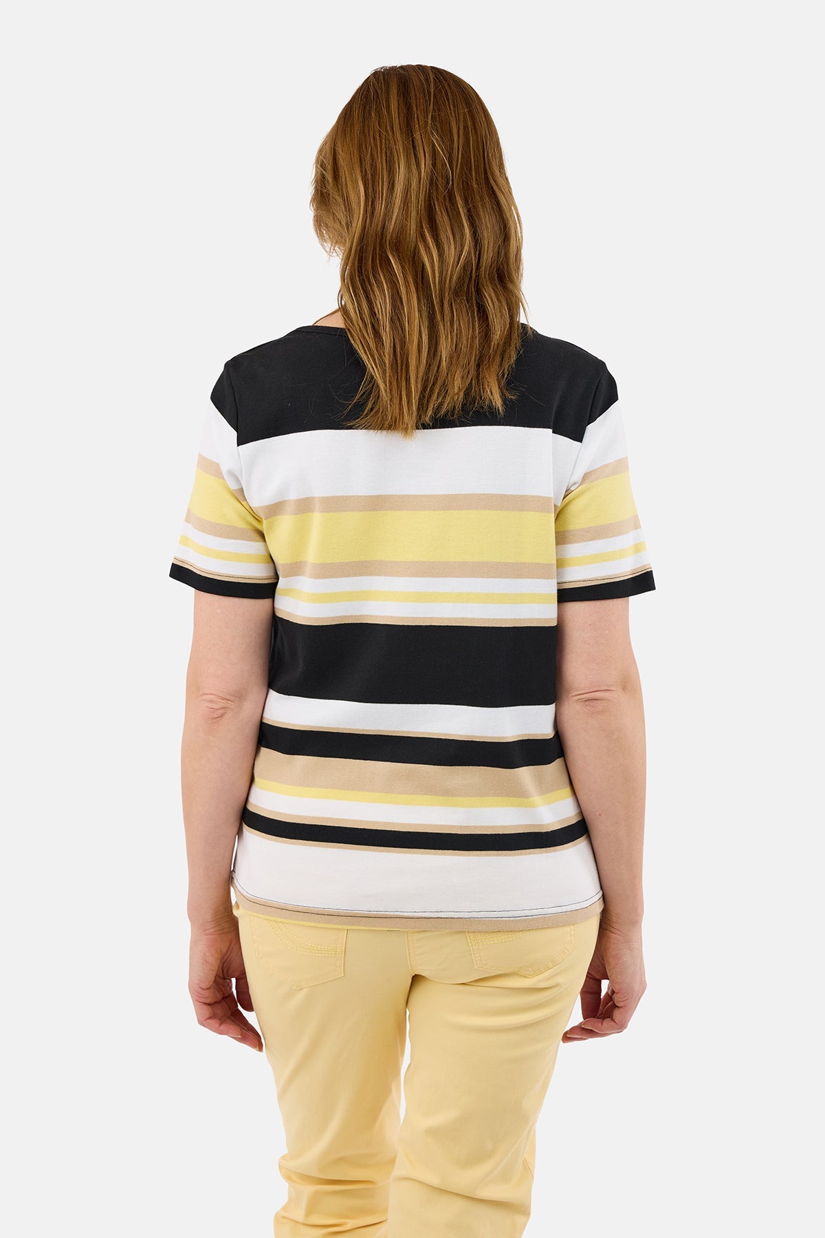 Kortærmet T-shirt - Sort / Gul - Stribet