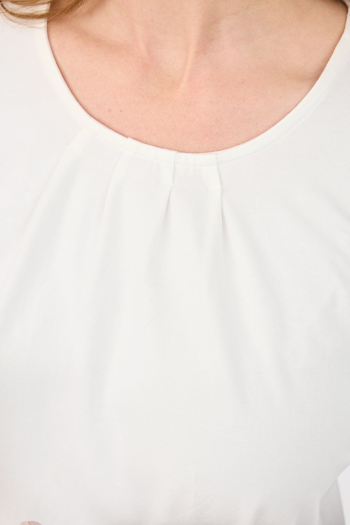 Langærmet T-shirt - Offwhite - Elastik i Linning