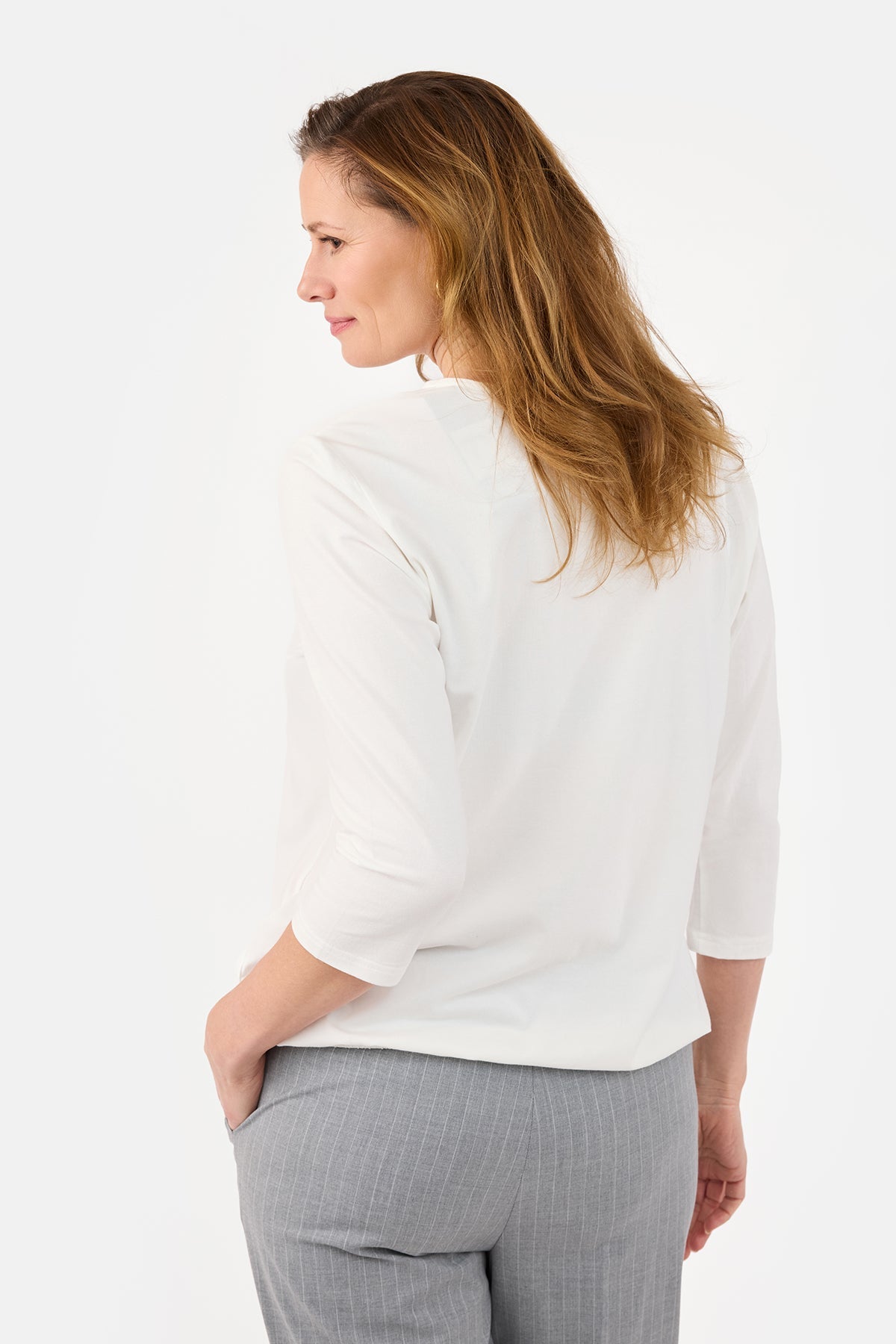 Langærmet T-shirt - Offwhite - Elastik i Linning