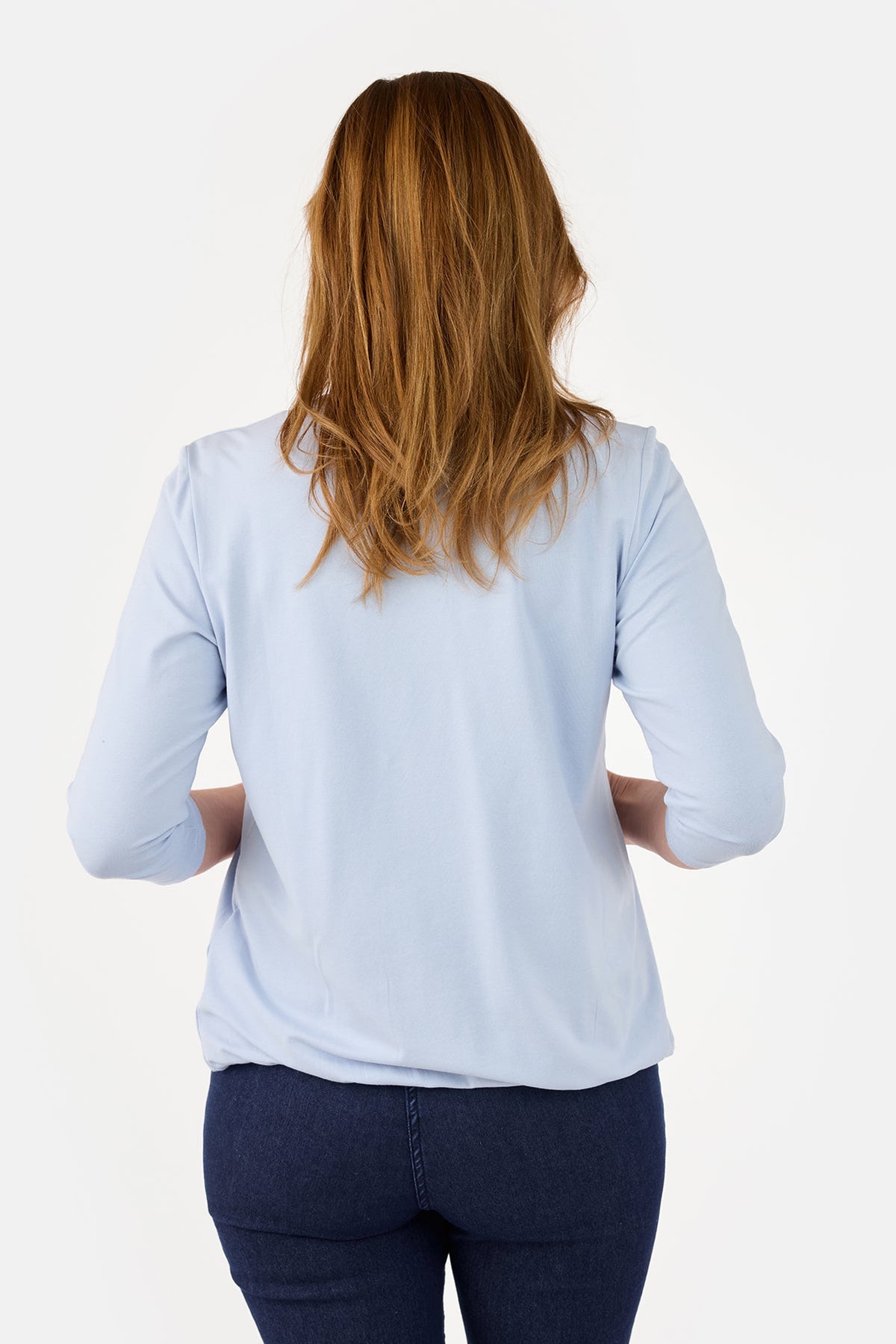 Langærmet T-shirt - Lyseblå - Elastik i Linning