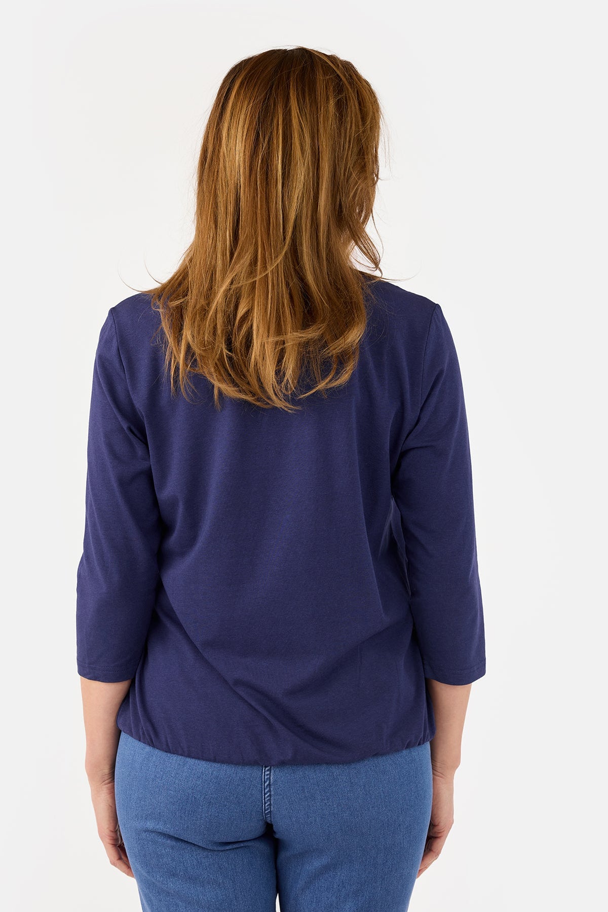 Langærmet T-shirt - Navy - Elastik i Linning