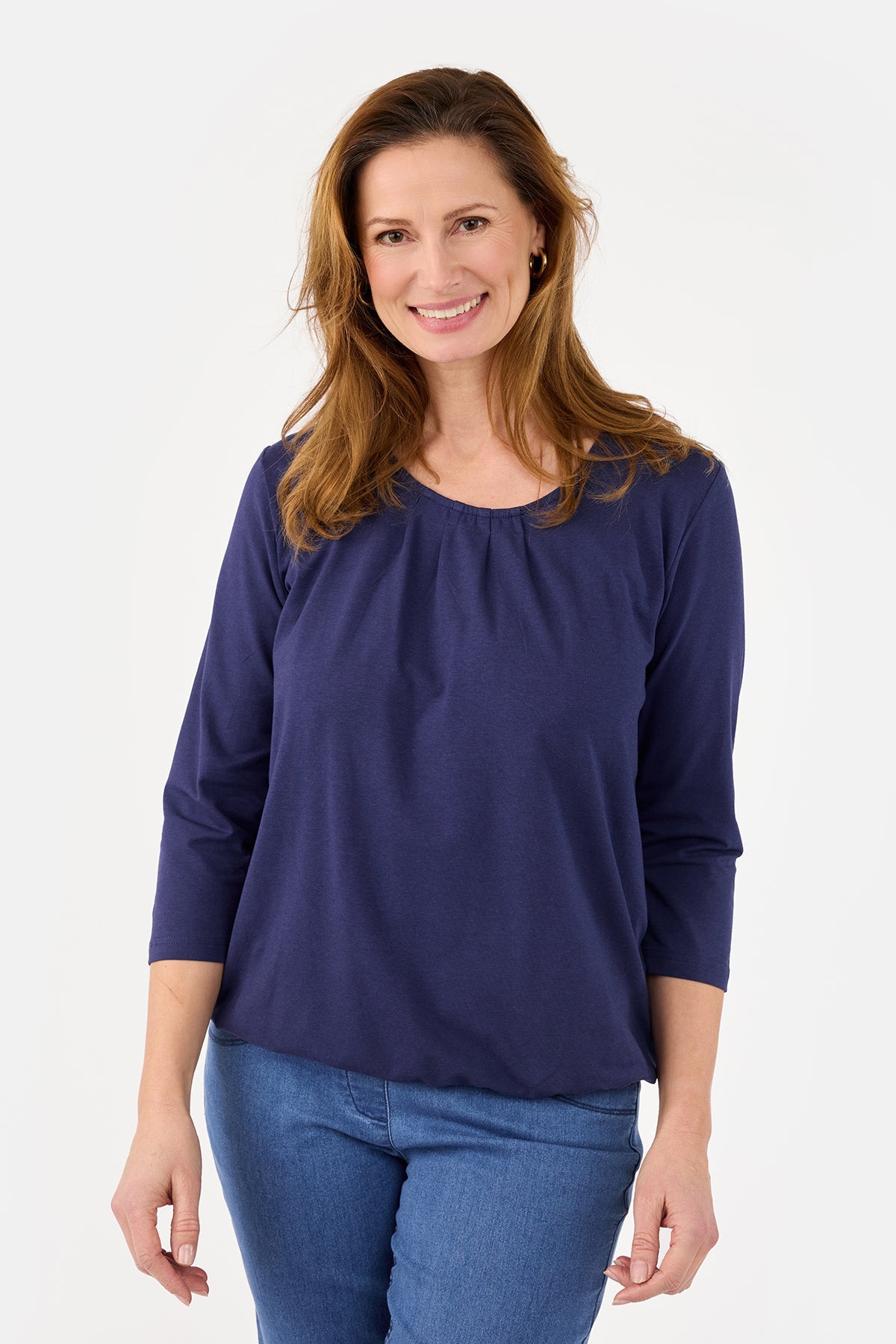 Langærmet T-shirt - Navy - Elastik i Linning