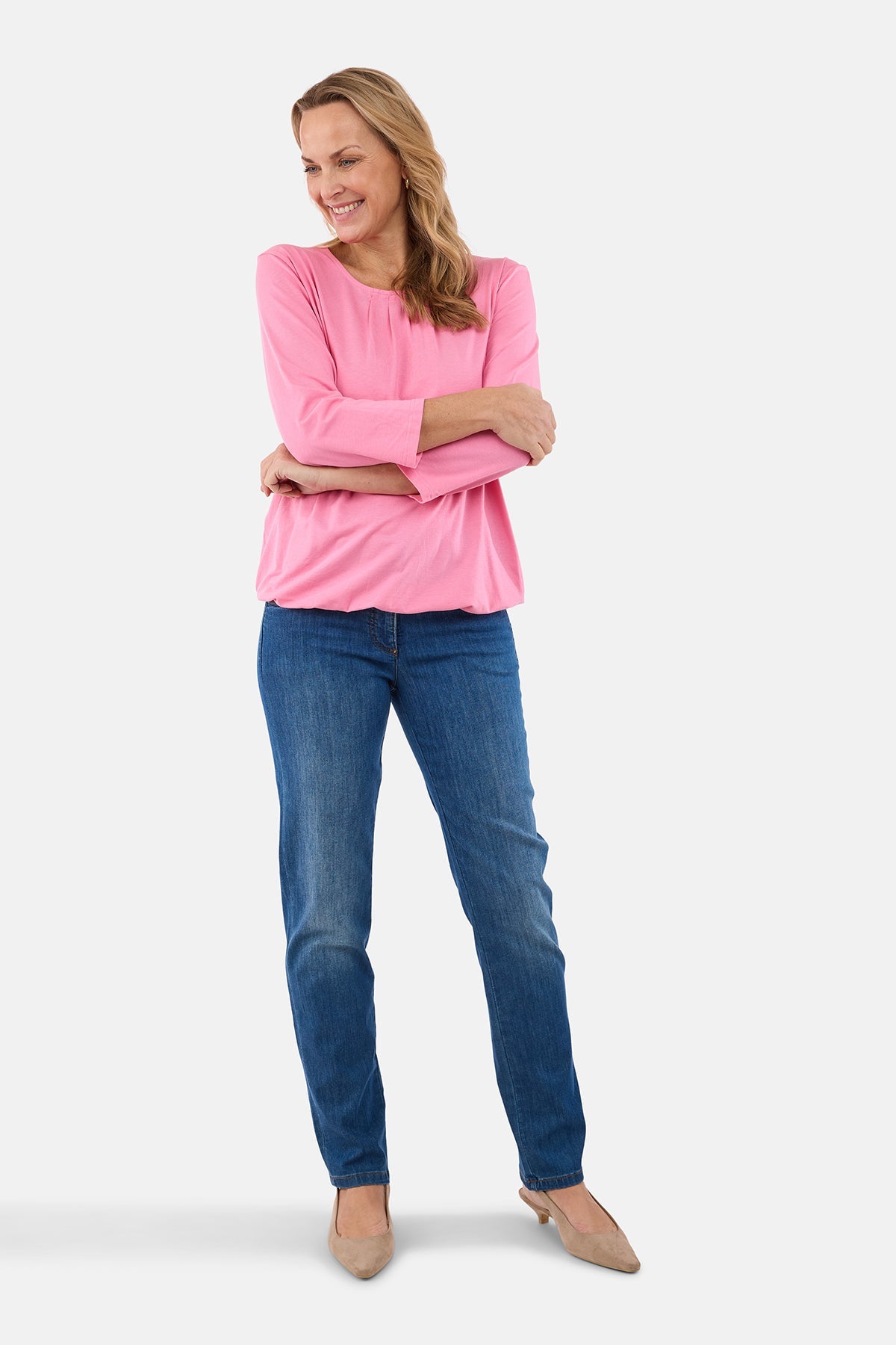 Langærmet T-shirt - Pink - Elastik i Linning