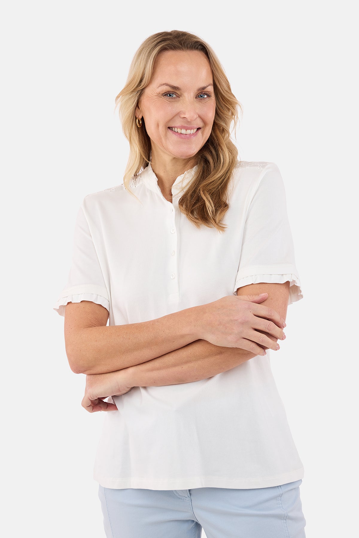 3/4 Ærmet T-shirt - Råhvid - Flæsekant