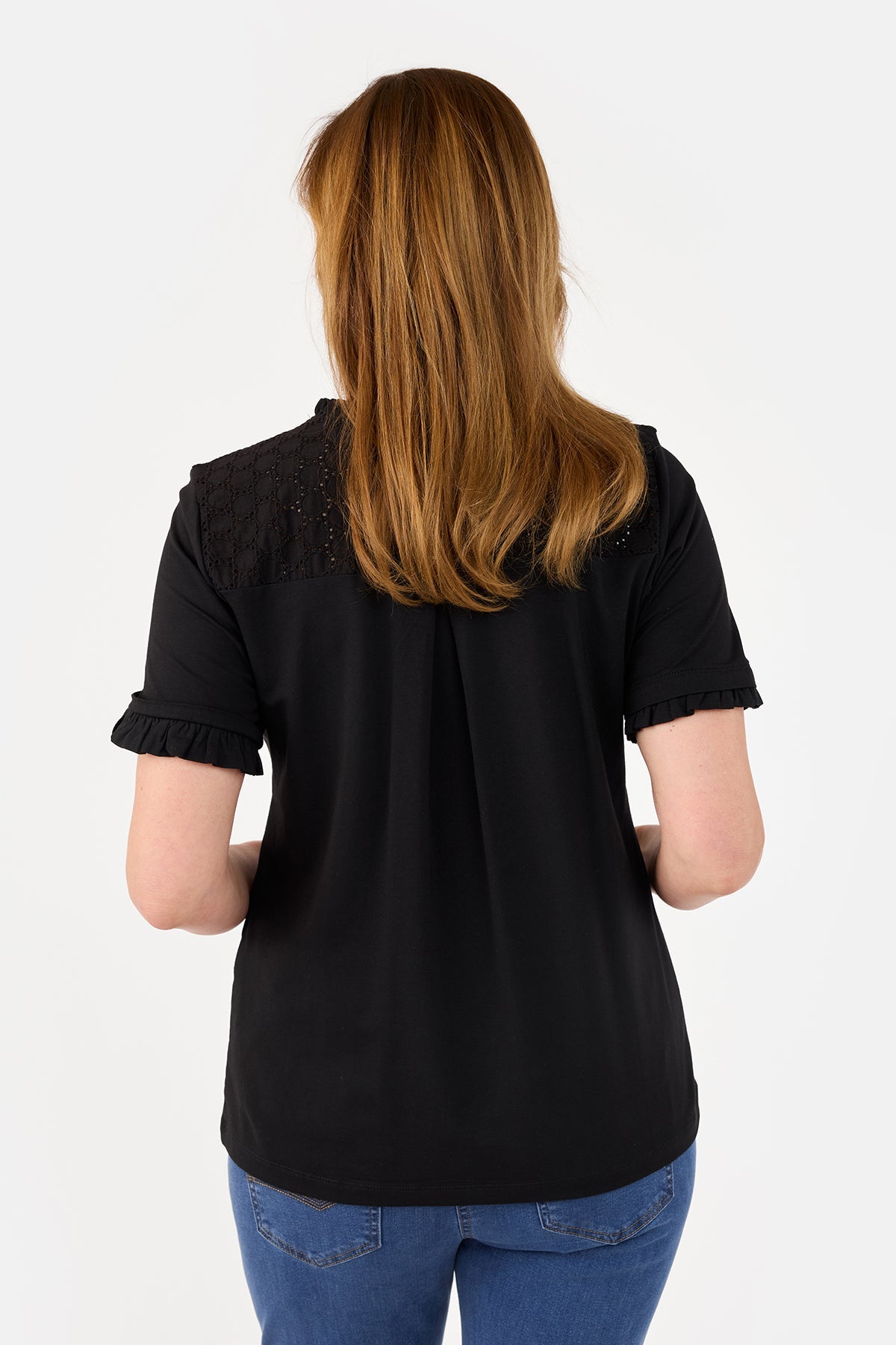 Kortærmet T-shirt - Sort - Flæsekant