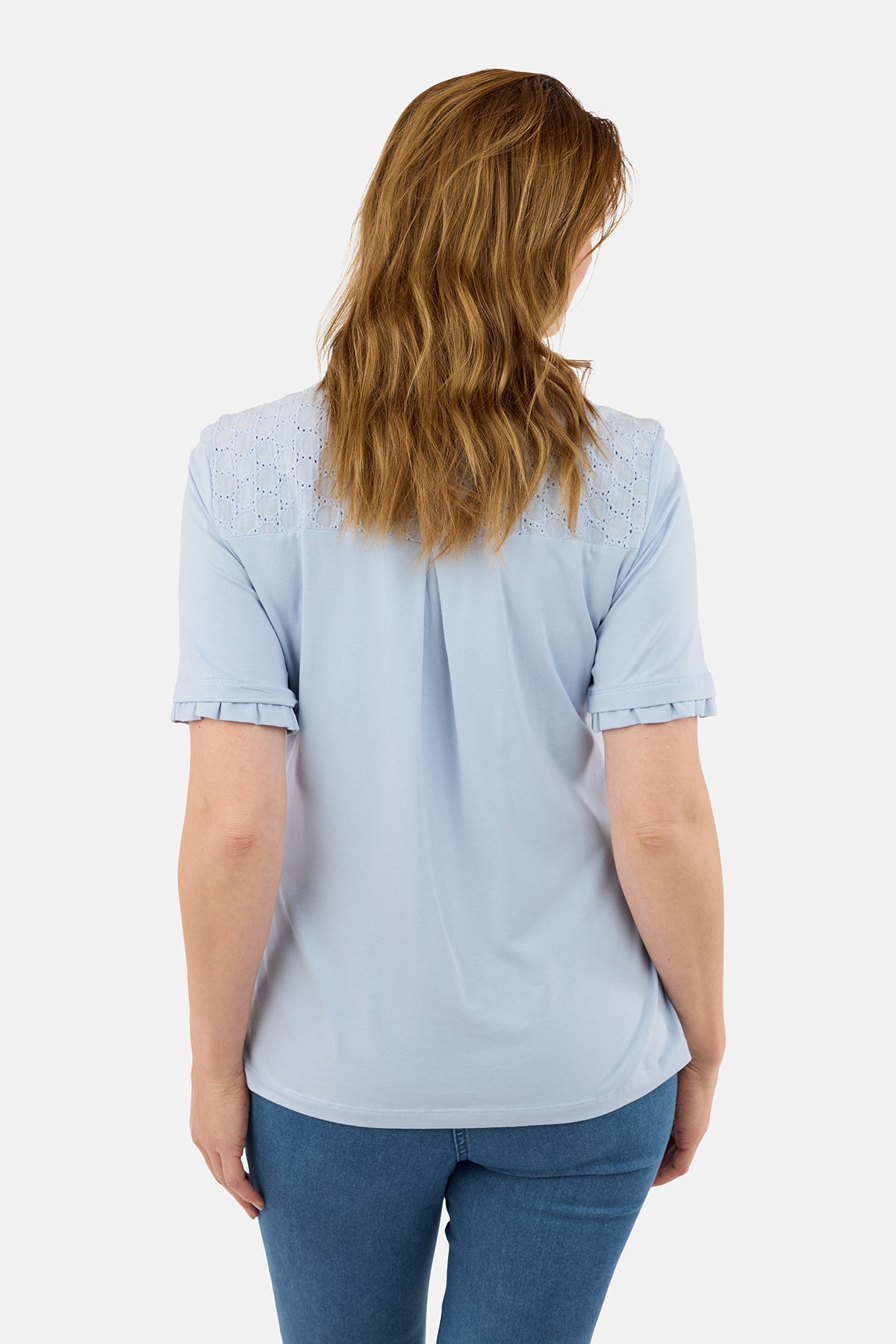 Kortærmet T-shirt - Lyseblå - Flæsekant