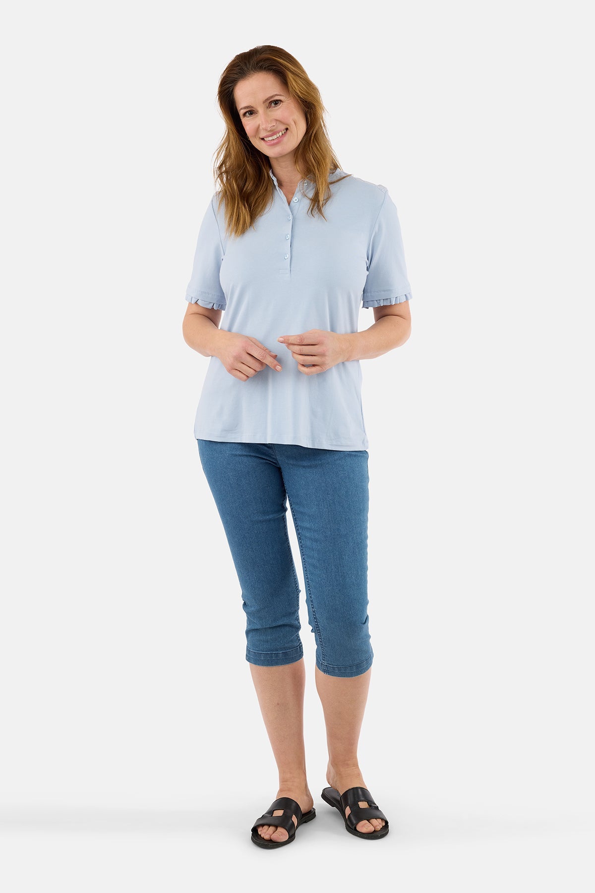 Kortærmet T-shirt - Lyseblå - Flæsekant