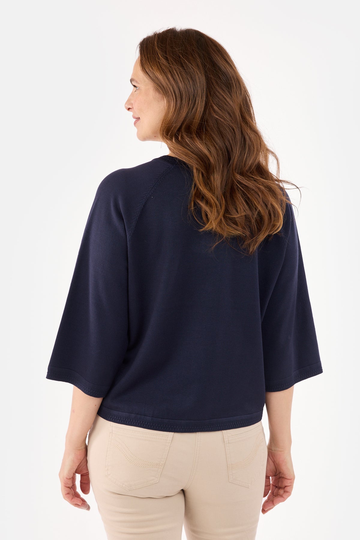 3/4 Ærmet Strik - Navy - Rund Hals